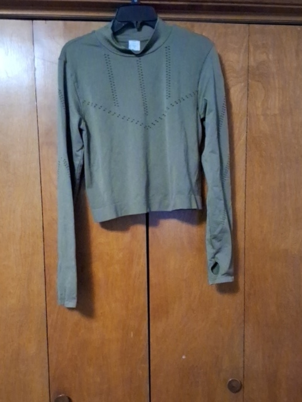 tek gear Olive Green Cropped Mock Neck Sweatshirt with Eyelet Detail